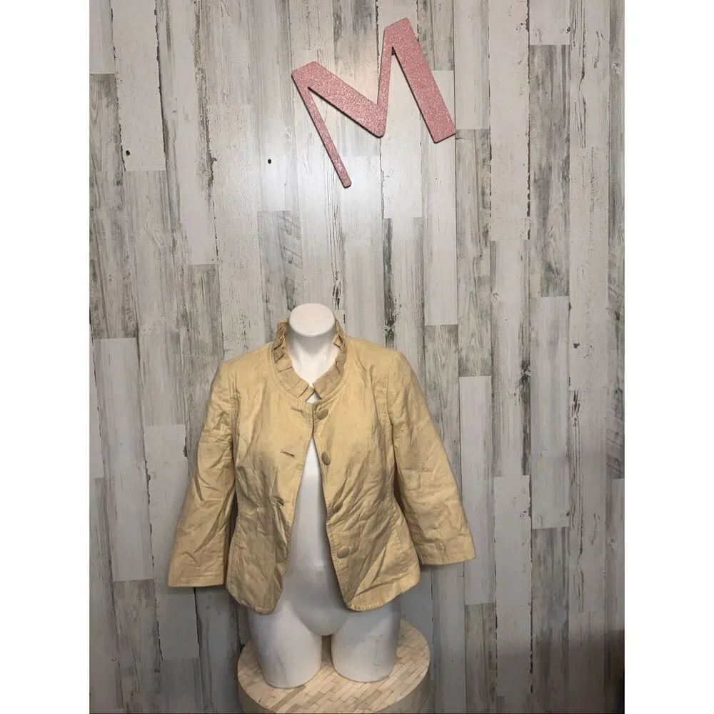 Willi Smith Beige Cropped Ruffle Collar Jacket Size 8